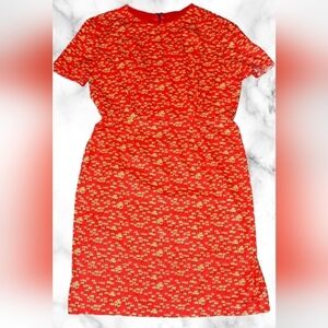 WOMEN'S Handmade Red Floral Short Sleeve Dress